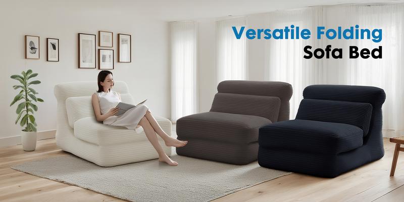 Folding Sofa Bed, 3 in 1 Convertible Sofa with Back Support, Portable Folding Chair Bed, Living Room Bedroom Comfortable Floor Sofa Lounge, Single Bed, Taupe