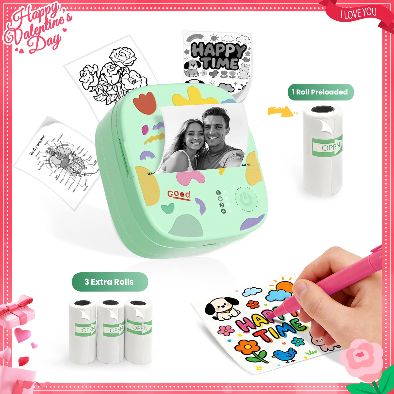 1 Printer(Green)+3 Rolls of Label