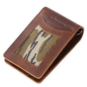 Leather Folding Money Clip Wallet with Mossy Oak® Original Bottomland®