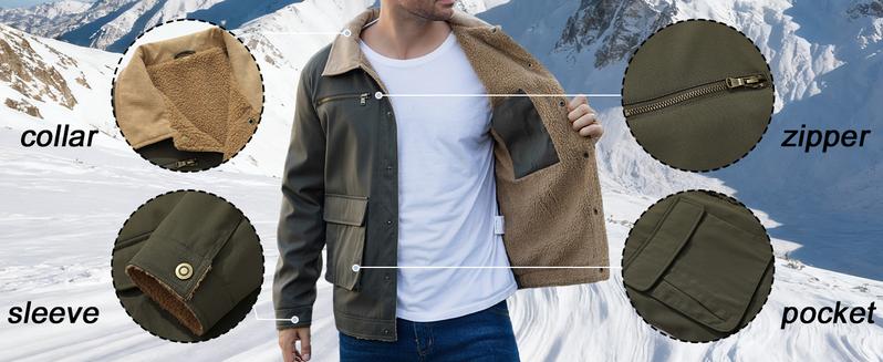 Zaitun Men's Winter Jacket Lined Sherpa Warm Trucker Coat with Multi Pockets for Cold Days Stylish & Functional Menswear TikTokShopBlackFriday