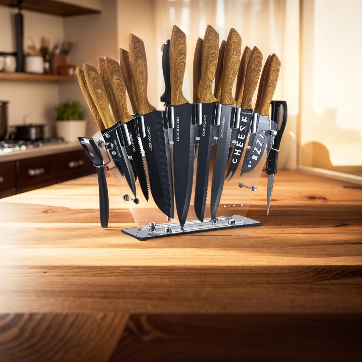 19 PCS Professional High Carbon Stainless Steel Knife Set with Block,Ultra Sharp Chef Knives, Steak Knives, Bread Knife, Scissors & Sharpener