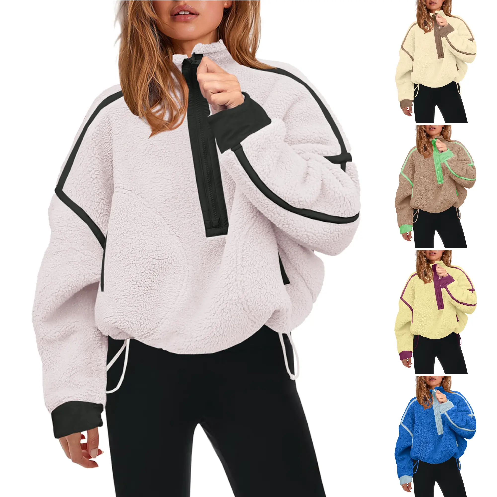 Tanming Women's Oversized Half-Zip Sherpa Fleece Pullover, Casual Long Sleeve Collared Athletic Top with Pockets, Polyester, Fabric, Lady, Basic, Longsleeves, Lightweight, Tops, Nylon, Sweatshirts, Long Sleeve Tops Women