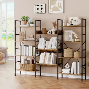 4 Tier Bookcases, Triple Wide Industrial Bookshelf, Steel Bookshelf, Display Storage Bookshelves for Living Room, Bedroom, Home, Office