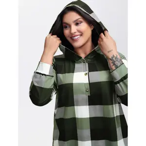 【Hooded & Cozy】Bloomchic Checkered Print Button Hoodie Swimweek