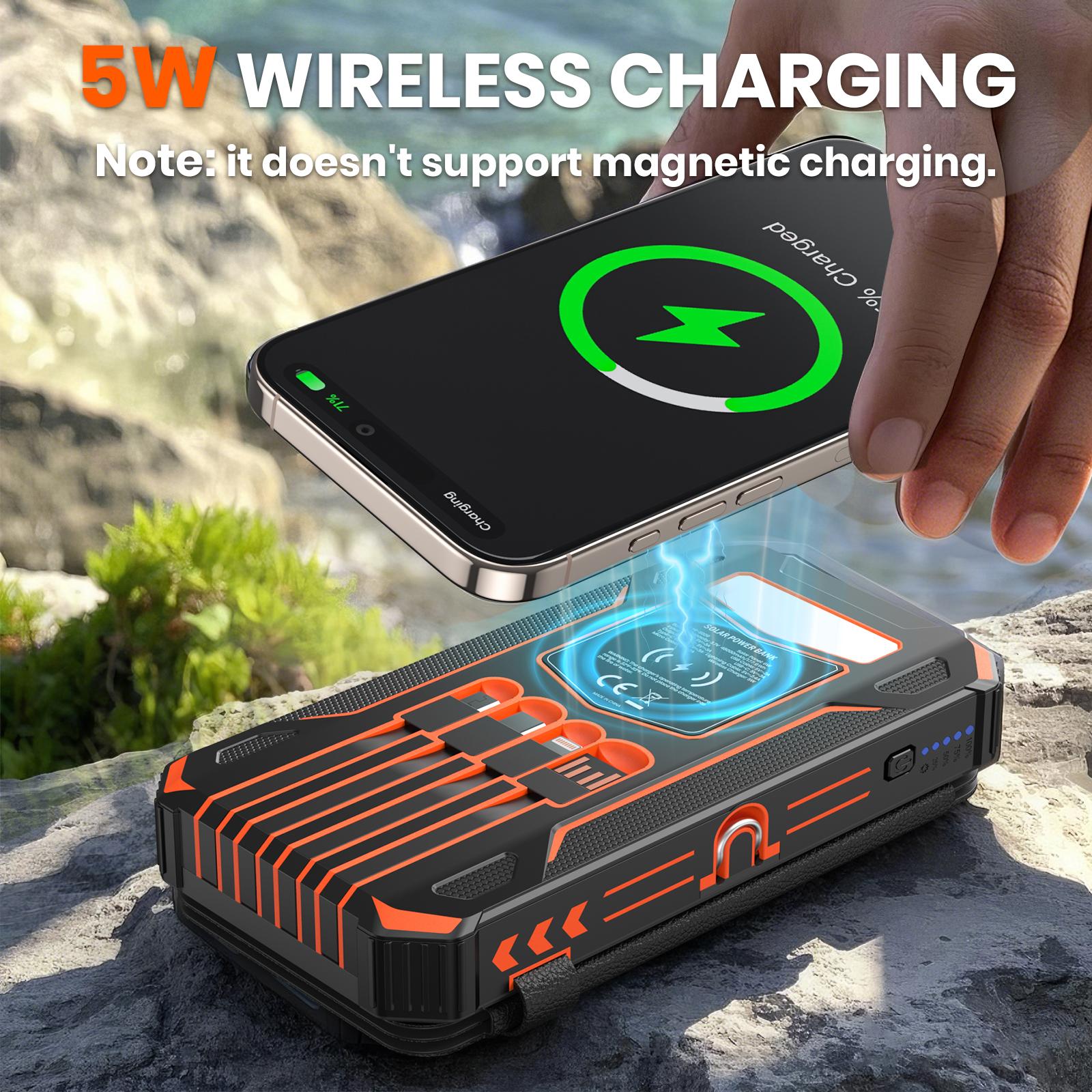 48000mAh Solar Charger Power Bank, Wireless Portable Charger with 4 Built-in Cables & 7 Outputs,15W Fast Charging Portable Power Bank with USB C, Battery Pack with Flashlight for All Mobile Devices