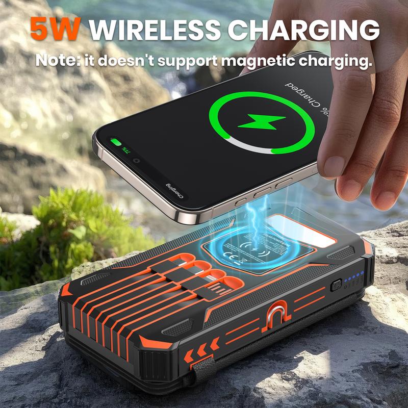 48000mAh Solar Charger Power Bank, Wireless Portable Charger with 4 Built-in Cables & 7 Outputs,15W Fast Charging Portable Power Bank with USB C, Battery Pack with Flashlight for All Mobile Devices