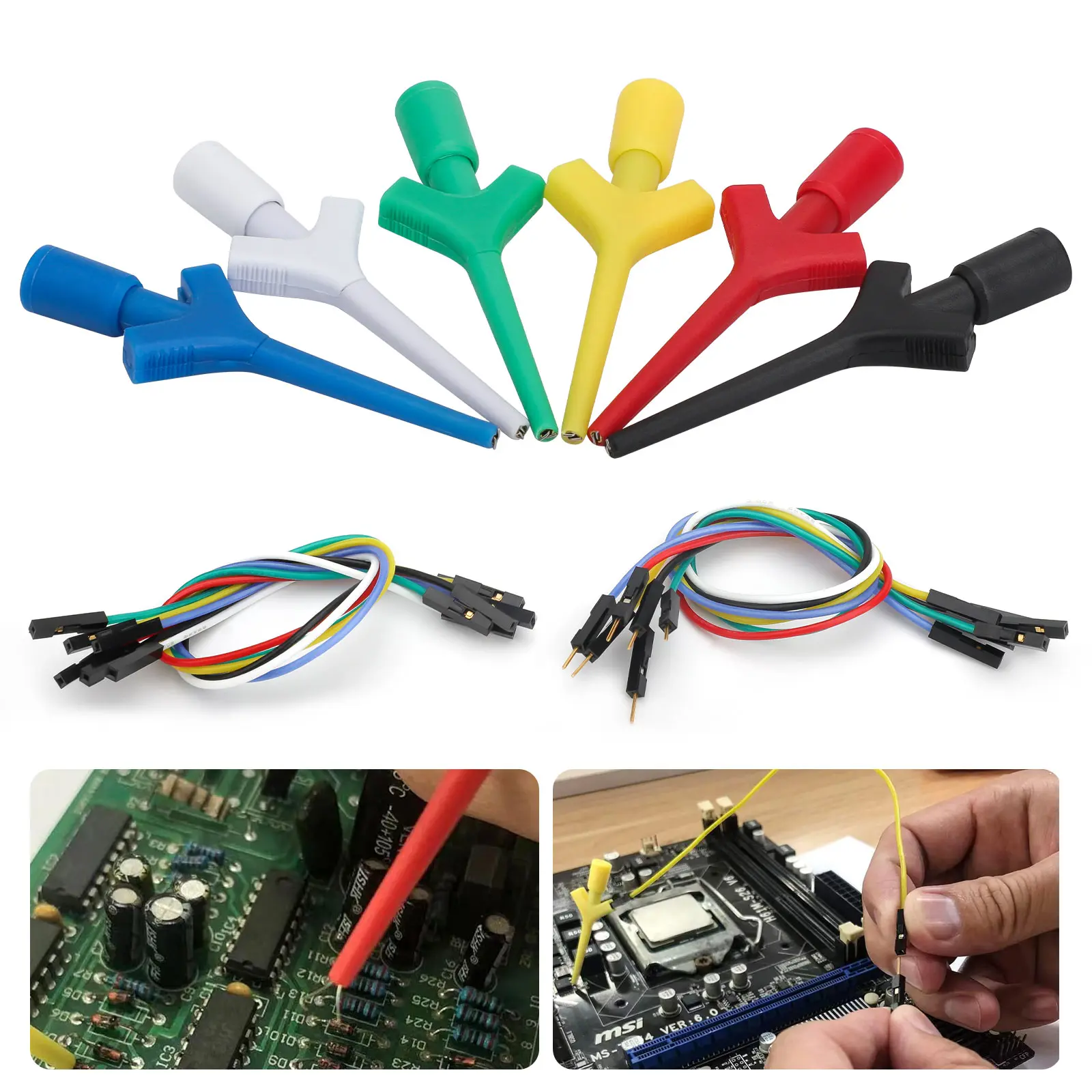 6Pcs Multimeter Test Lead Set - with Mini Gripper Hooks & Silicone Jumper Wires,Electrical Test Hook Clips,Multimeter Probe for Logic Analyzer Electrical Testing,Automotive repair
