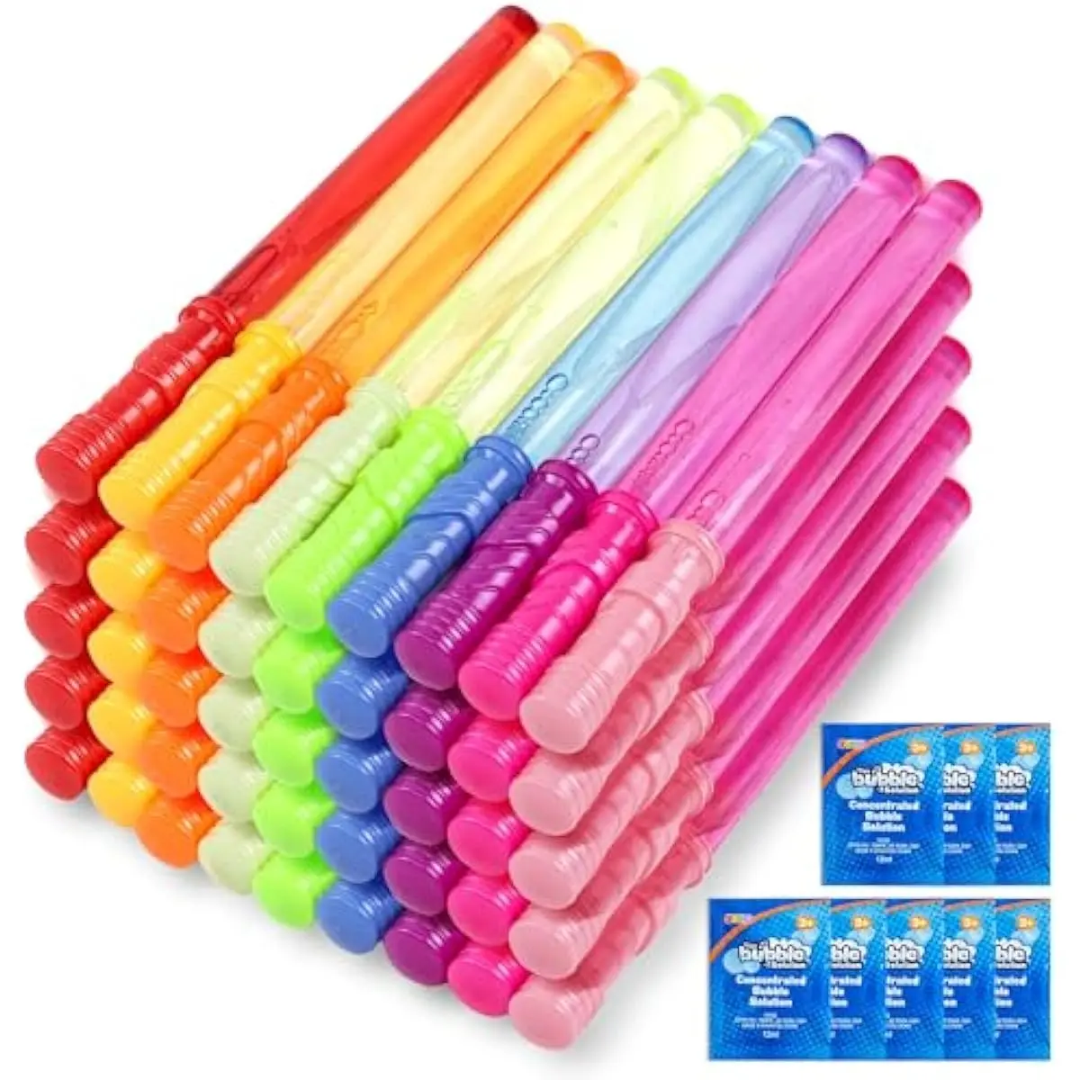45 Packs Big Bubble Wand Set with Concentrated Solution Refills, 14.6" 9 Colors Giant Bubble Wands for Summer Toy Party Favors Kids Birthday Pool Indoor and Outdoor Activities