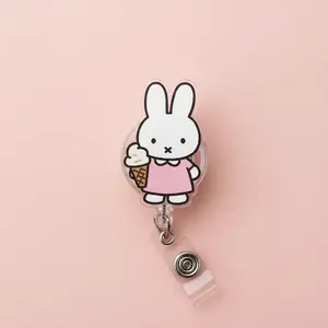 Bunny Rabbit Retractable ID Badge Reel - Miffy Badge Reel / Doctor / Nurse / Medical Worker / Coworker Badge Reel