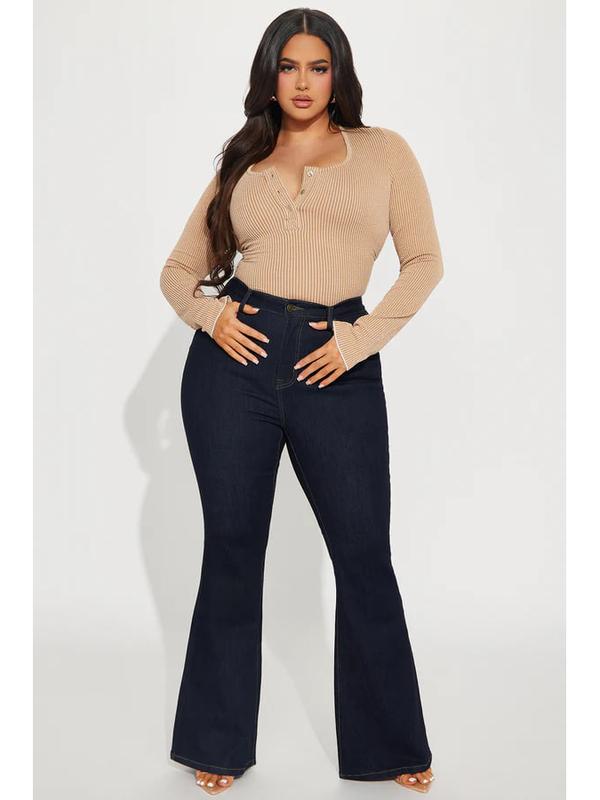 Milana Sculpting Stretch Flare Jeans - Dark Wash, 5 Pocket, 10.5" High Rise, 34" Inseam, High Stretch, 70% Cotton, 28% Polyester, 2% Spandex