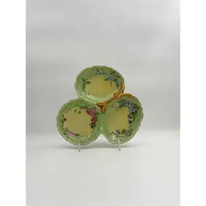 Handpainted Floral Serving Dish With Gold Accents