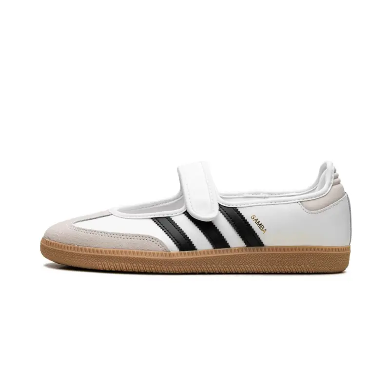 Adidas Samba Jane Kids' Shoes - Retro Leather Trainer in White & Black with Contrasting Stripes and Gum Sole for Casual Wear, Sports Shoes, Sneakers Trainers, Sambas Shoes
