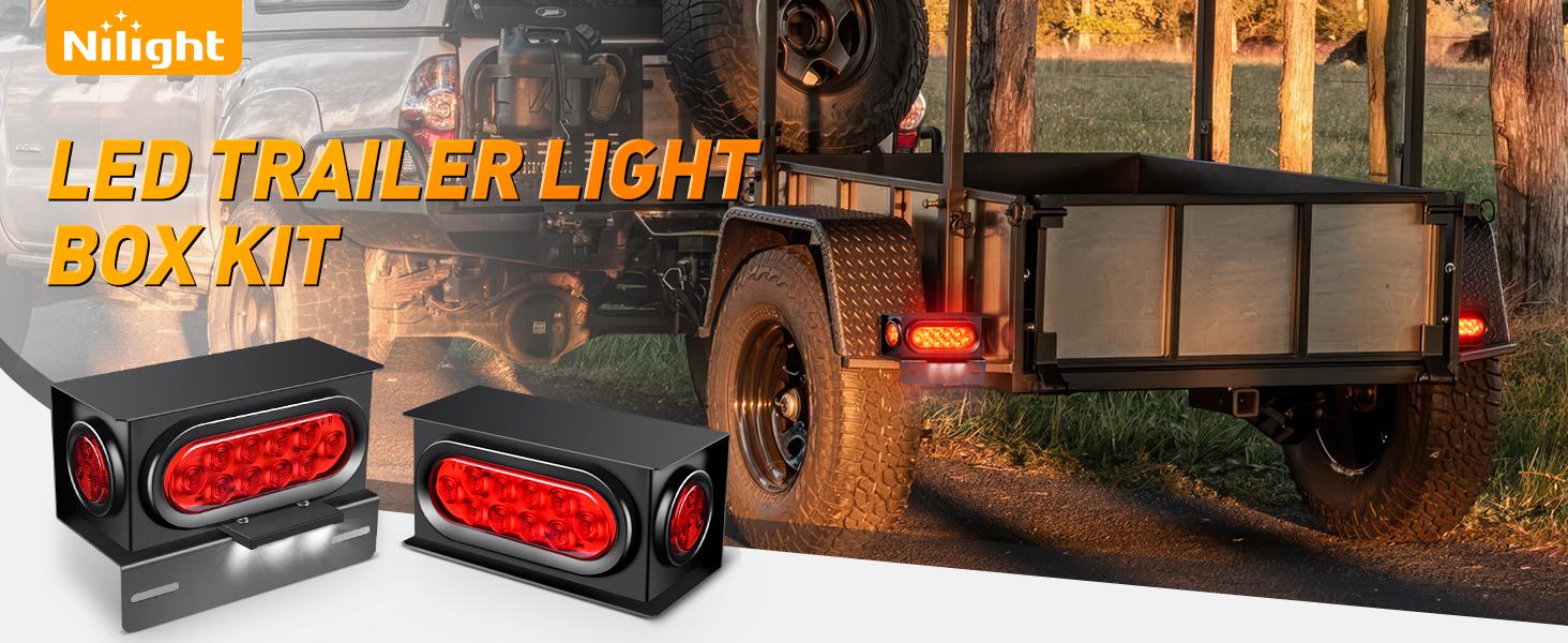 Nilight 2PCS Steel Trailer Light Boxes Housing Kit w/6Inch Oval Red LED Tail Lights 2 Inch Round Side Marker w/Grommet Plugs Wire connectors