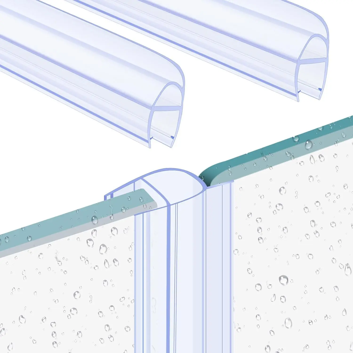 2 Pack Frameless Glass Shower Door Side Seal Strip, 39.37" U-Type PVC  Seal for 3/8" (10mm) Glass, No Adhesive Needed to Stop Shower Leaks