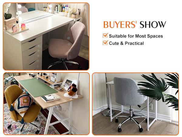 【Deal】Cute Office Chair, Modern Fabric Home Office Desk Chairs with Wheels, Mid-Back Armless Vanity Swivel Task Chair for Small Space, Living Room