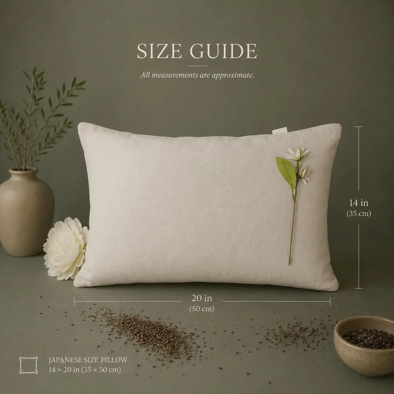 Japanese Buckwheat Pillow with Removable Linen Cover, 14"x20" Neck & Head Support Neck Rest Cushion, Lightweight 5-Inch Sleep Cushion with Adjustable Buckwheat Hull Filling
