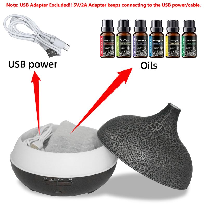 Aromatherapy Diffuser Humidifier 550ml  Ultrasonic, Crack Design, Auto Shut Off, Quiet for Home & Bedroom