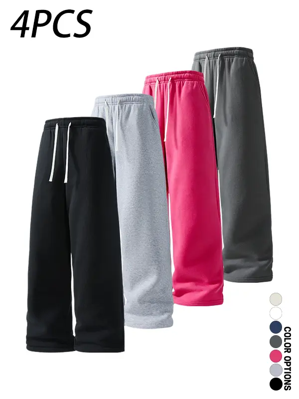 Pack of 4 men’s casual long pants featuring a drawstring elastic waistband and a loose fit for comfort and versatility. Suitable for everyday wear, leisure, sports, and fitness in spring and autumn.