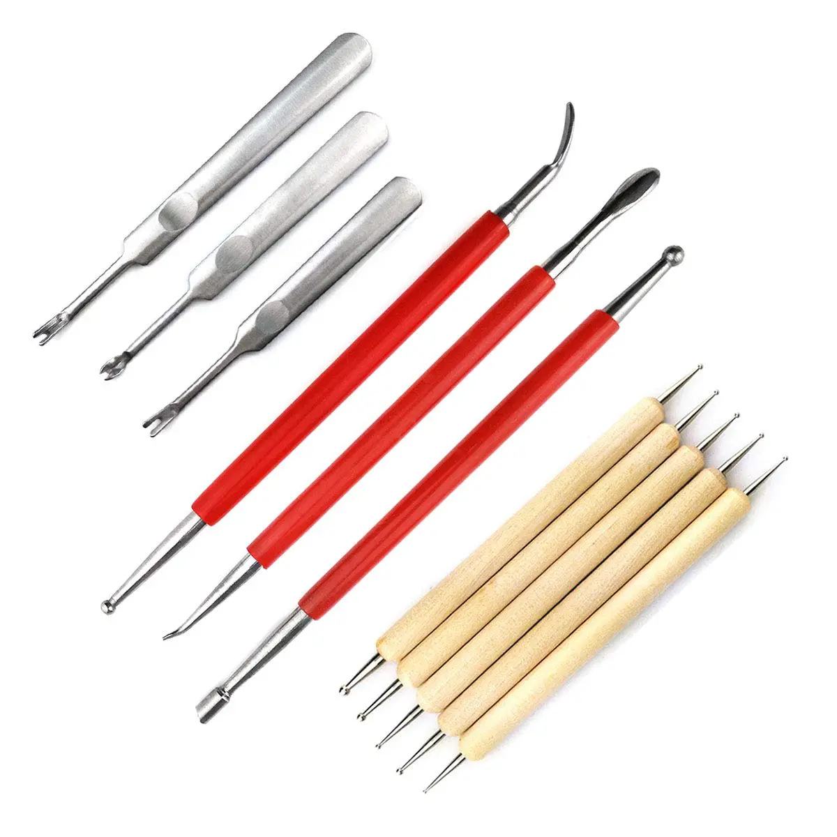 11 Pcs Leather Craft Carving Modelling Tool Set,Including Grooving Tool,Embossing Spoon Stylus Tool for Leather Press Rub/Edge Skiving,Hand Tools Kits,Tools & Hardware