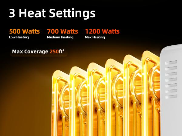 Electactic 1500W Oil Filled Heater, 7-Fin Portable Space Heater with Adjustable Thermostat, 3 Heat Settings, Tip-Over & Overheat Protection, Quiet Radiator for Bedroom, Office, Indoor Use
