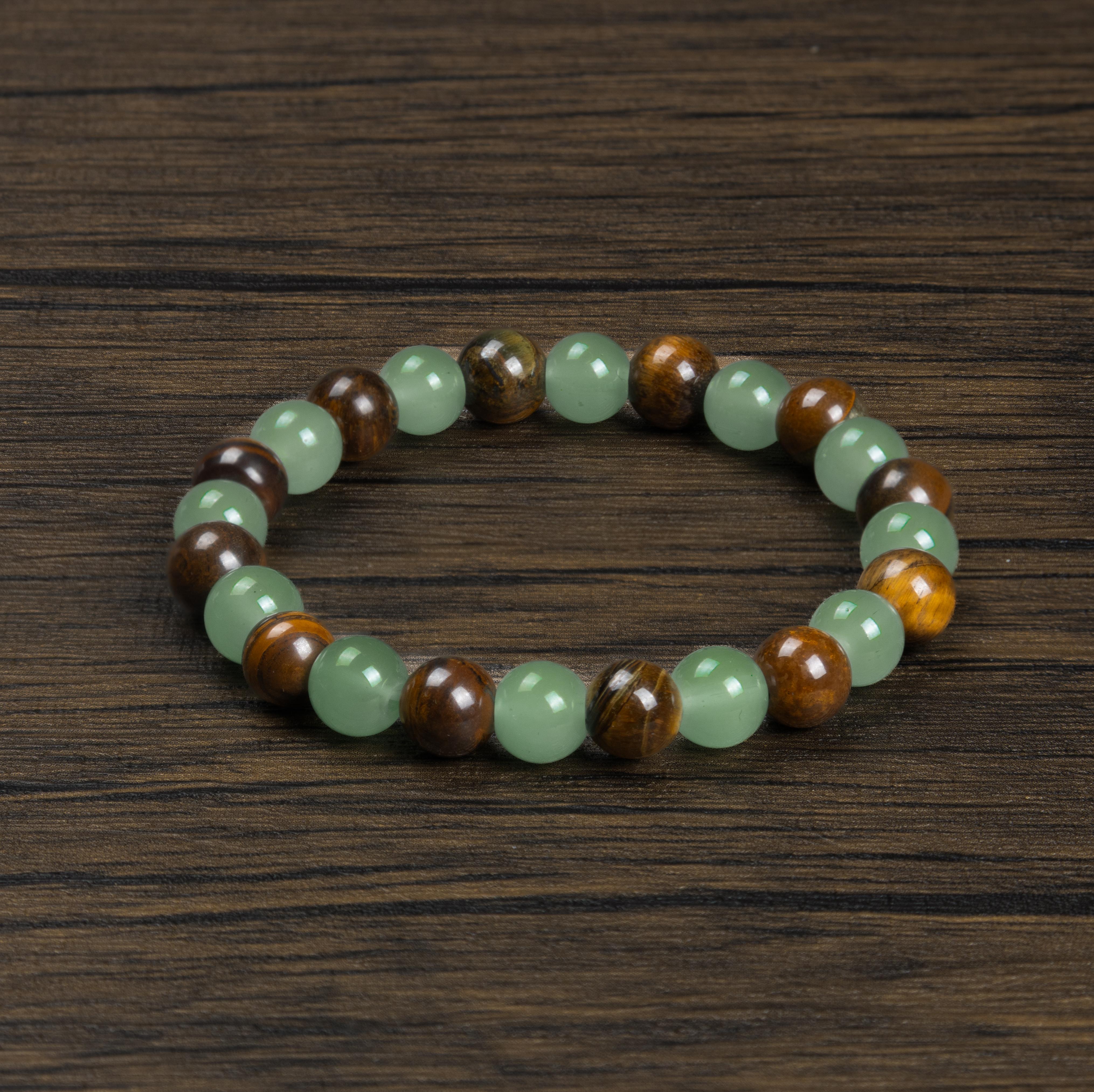 Money Bracelet with Green Aventurine & Tiger Eye, Natural Crystal Beaded Bracelet for Wealth Luck Protection Gift