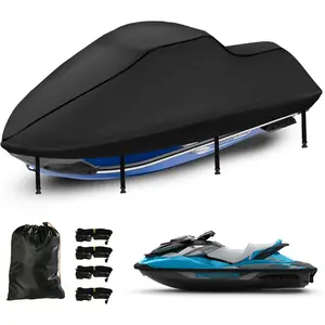 3 Jet Ski Cover, Upgraded Heavy Duty 420D  Covers Waterproof with 2 Air Vent Marine Grade UV Resistant from 115" to 120"(Black)