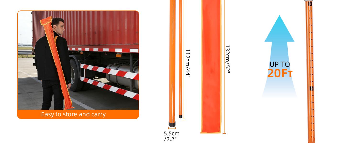 20FT Load Height Measuring Stick, Retractable Measuring Pole Height Stick with Storage Bag, Imperial & Metric Fiberglass Rod, Adjustable Height Measurement Stick for Semi Trucks, Bale Trailer, Tank