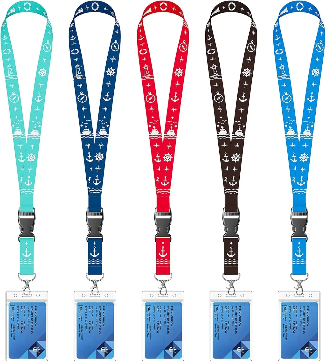 5-Pack Cruise Ship Card Lanyards with Waterproof ID Badge Holders, Detachable Buckle - 2026 Cruise Essentials for Carnival, Royal Caribbean