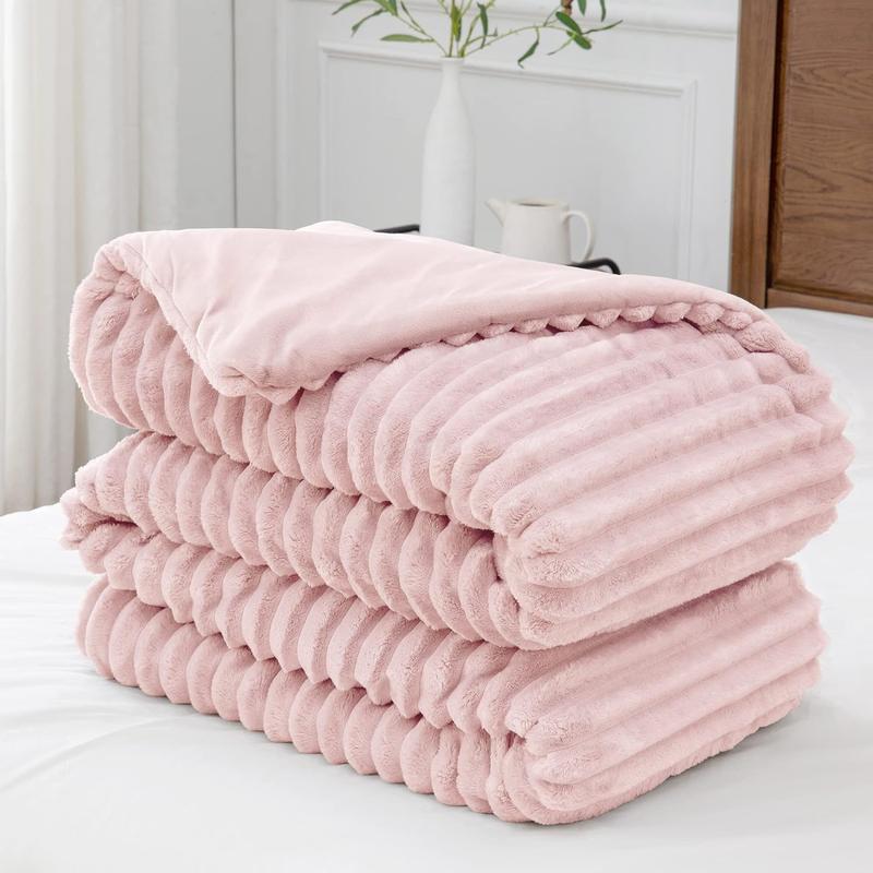 BEDELITE Flannel Comforter Set Super Soft & Warm Fluffy Pink Valentine's Day gift - Elegant Striped Design for Winter - Twin/Queen/King Sizes Machine Washable