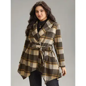 【Sharp & Structured】BLOOMCHIC Plaid Belted Lapel Collar Hanky Hem Coat 2026 Summer Vibes