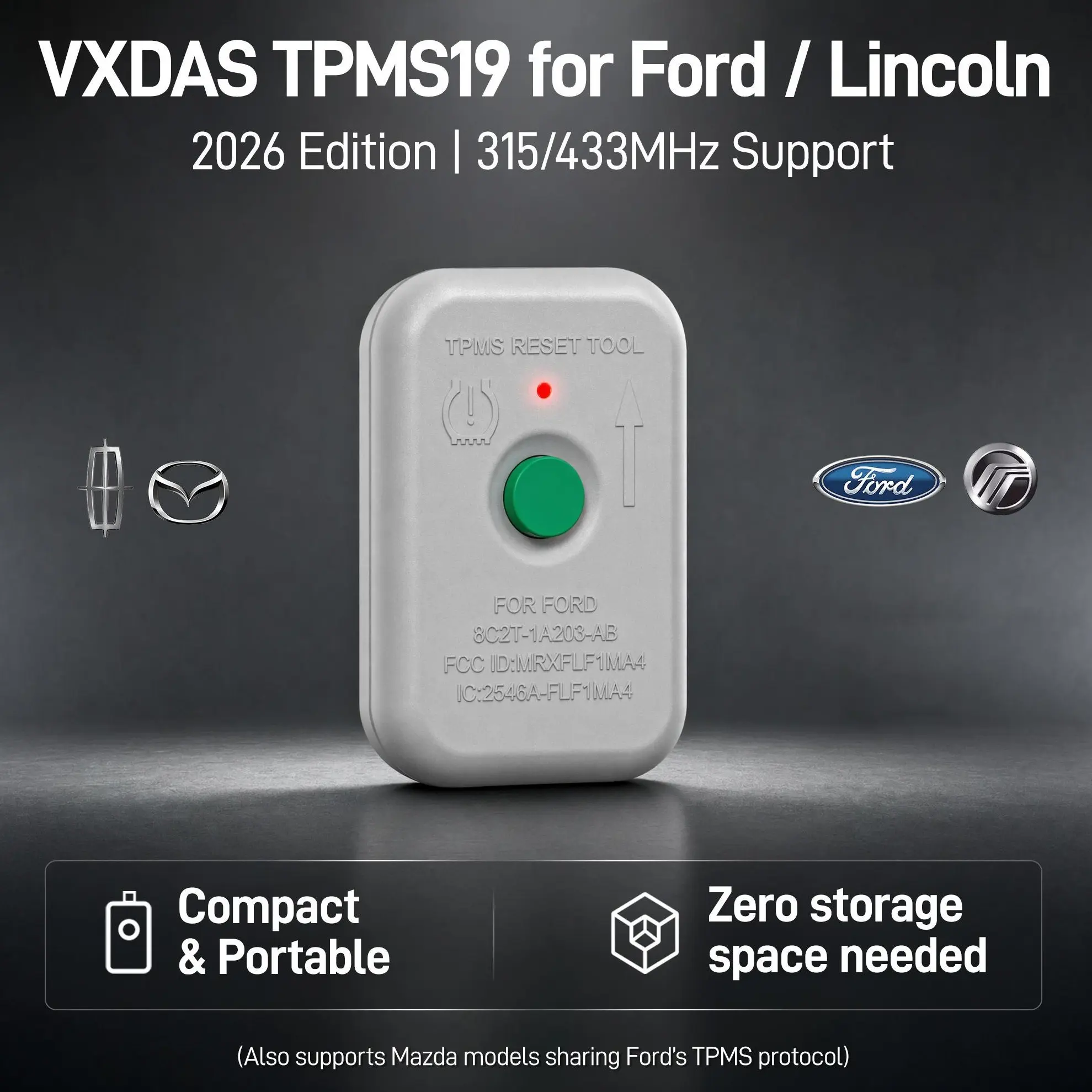 VXDAS TPMS19 TPMS Relearn Tool for Ford, Tire Sensor Activation Tool Compatible with F-150, Lincoln, Mercury & Select Mazda Models, Replaces 8C2Z-1A203-A