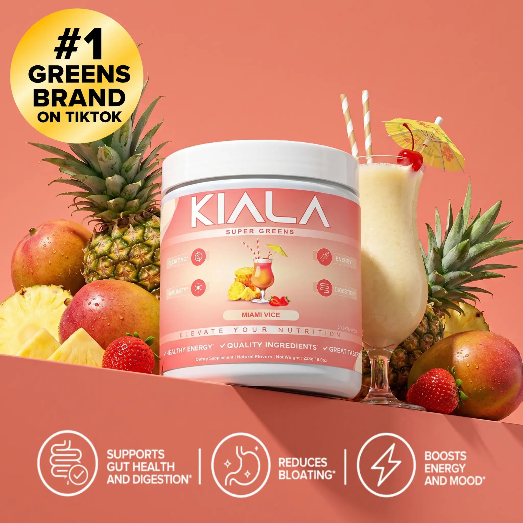 Kiala Nutrition Miami Vice Organic Super Greens Powder Dietary Supplement