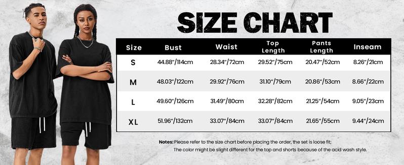 Gihuo Unisex Men Women Acid Wash Short Sleeve Tracksuit Summer T-shirt & Shorts Set Athletic 2 Piece Outfit Track Shorts Set with Elastic Waist & Drawstring