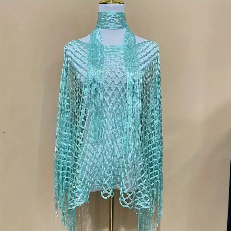2pcs set of spring and summer knitted hollow pullover shawls for various wear beach towel scarf and shawl combination for decoration and outer wear