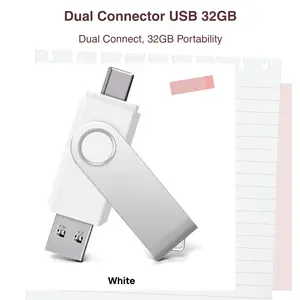 32GB Dual-Connector USB & Type C Drive White Portable Flash Memory Stick with Compact Design for Easy Data Transfer