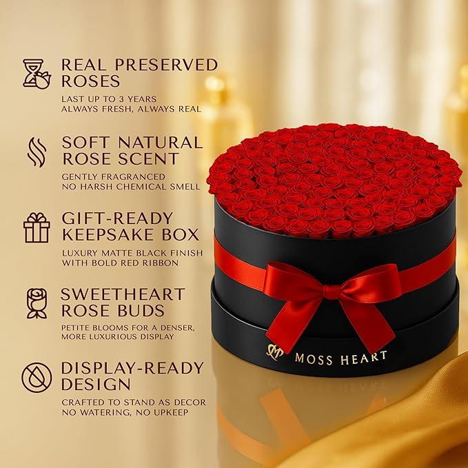 100 Preserved Red Roses in Grand Round Luxury Box
