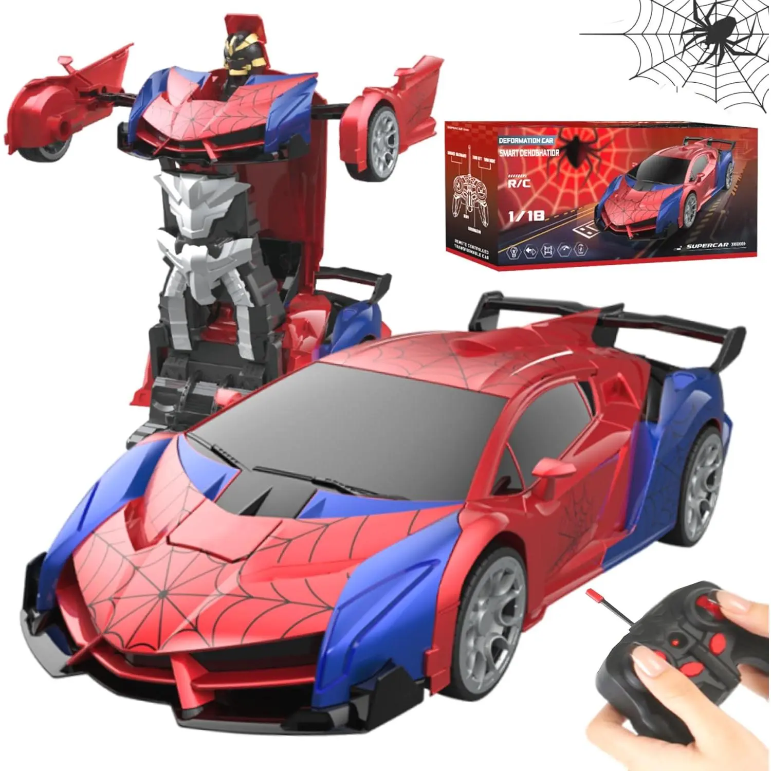 1:18 Scale 2.4GHz Remote Controlled Vehicle - ABS Plastic RC Car, 2 Transformation Modes, 1-Button Deformation, 360° Rotation Kids Toy for Boys 4-12