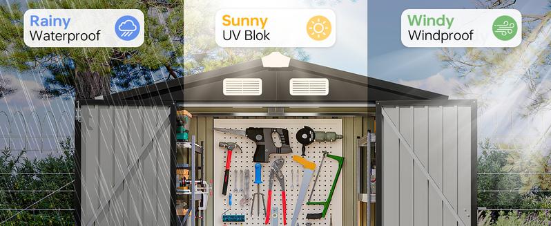 Aoxun Outdoor Storage Shed Metal Garden Tool Shed with Sloping Roof & Lockable Door for Patio Lawn Backyard Black Organizer for Garden Tools