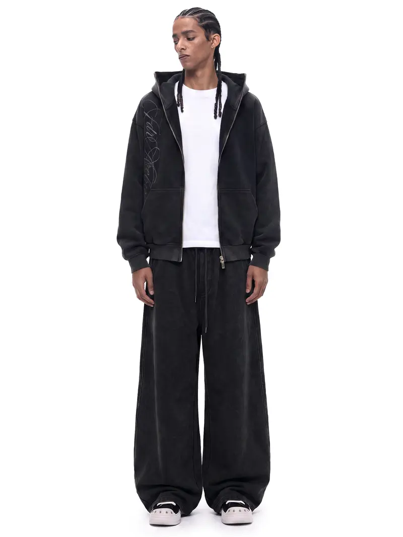 FDR Embroidered Script Letter Washed Zip-Up Hoodie, Women's High-Collar Big Hood Sweatshirt Eases Social Anxiety , Flattering Fit & Exclusive Y2K Streetwear Style for Casual Everyday Wear