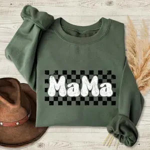 Checkered Mama Sweatshirt, Retro T-shirt, Mother’s Day Gift, Mom Life Hoodie, Motherhood Shirt, Mom Sweater, Mom Gift, Gift For Mom