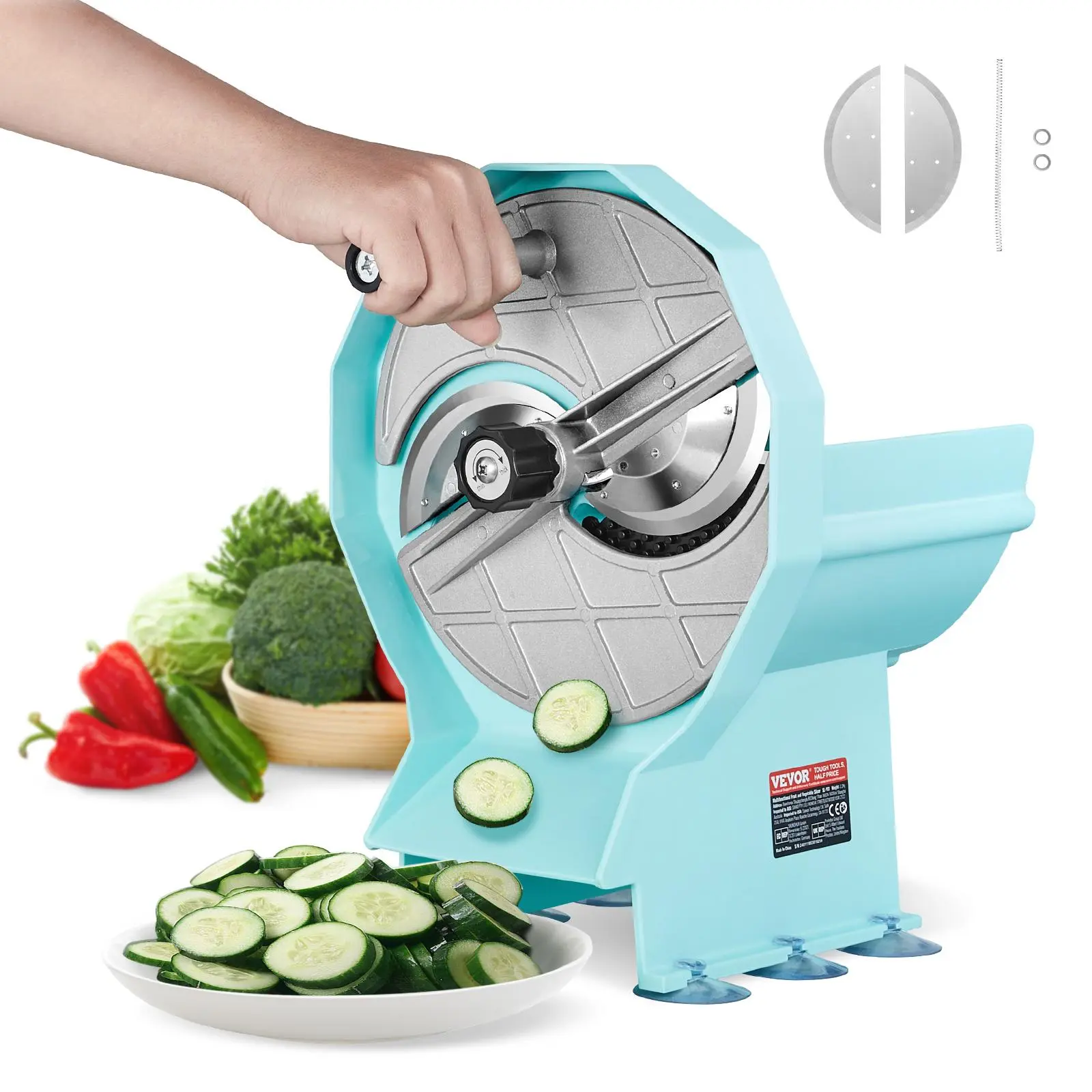 VEVOR Manual Stainless Steel Blade Adjustable Multi-Slicer Mandoline, 0-0.5in/0-12mm Thickness, 6.7"x2.8"x4.3" Kitchen Utensil, Double Feed Ports, Soft Spring Pusher, Anti-Hand Fatigue for Hotels, Restaurants, Family & Friends, Easy To Clean, Effortless T