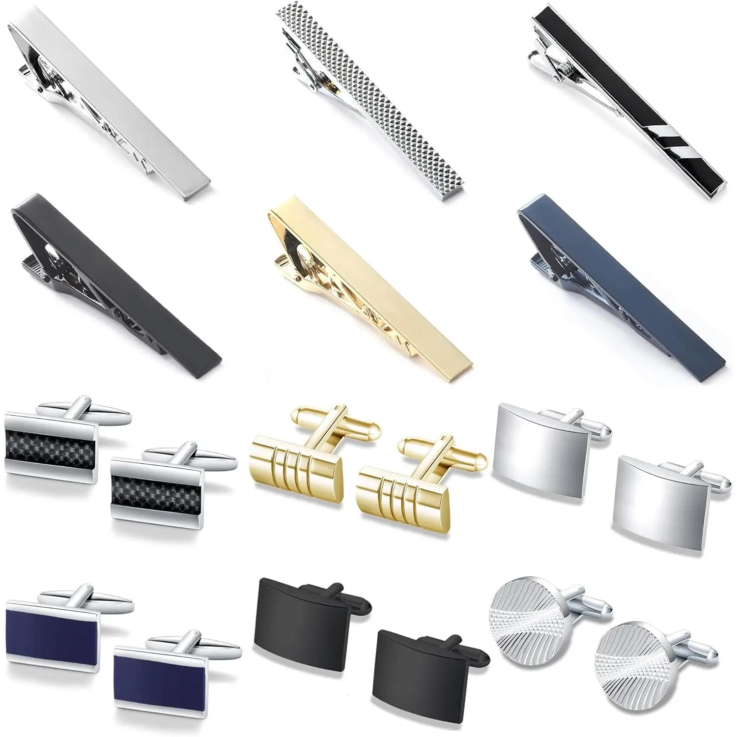 12-Piece Classic Brass Cufflinks & Tie Clip Set with Initial Engraving for Male Styling, Gift for Wedding, Birthday, Father's Day, Guys