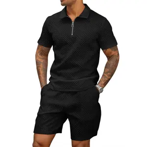 Runcati Mens Summer Track Suits Short Sleeve 1/4 Zip Golf Polo Shirts 2 Piece Shorts Sets Casual Textured Sweatsuit Outfits
