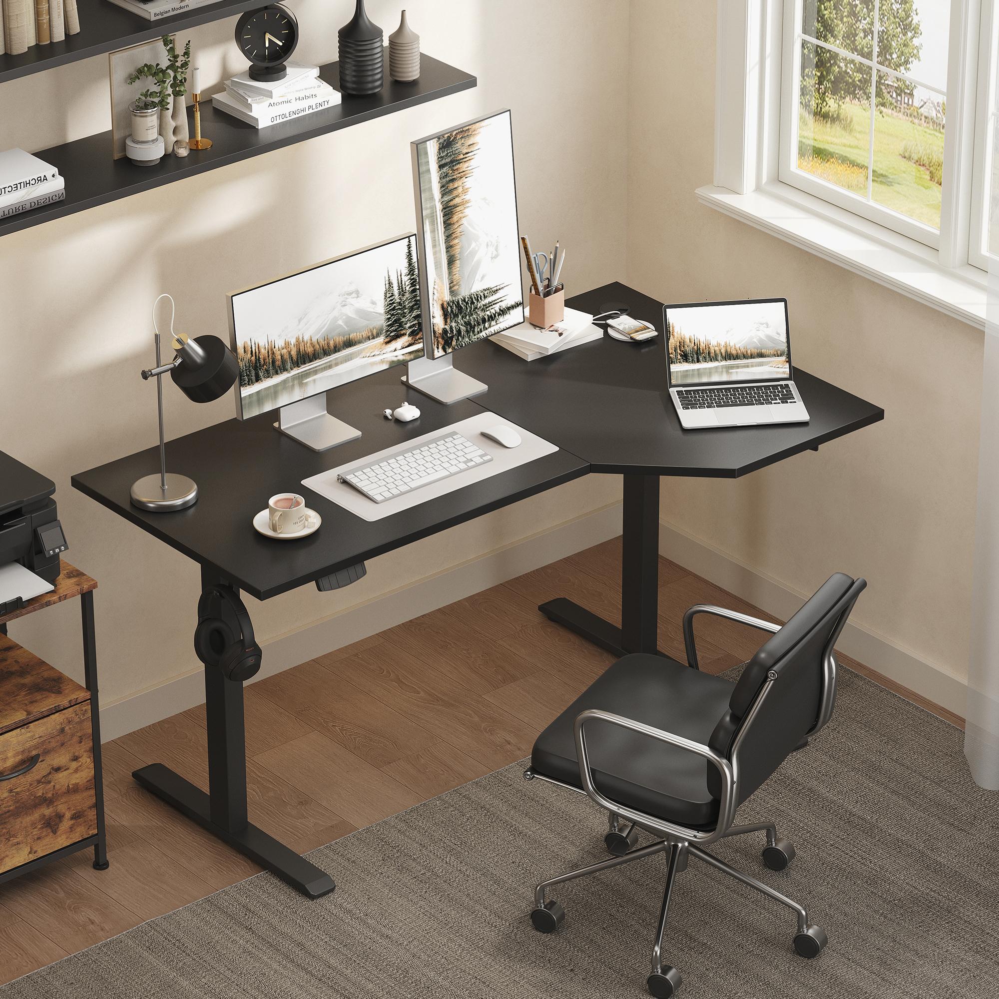 Agilestic 55.1 Inch /59 inch Electric L-Shaped Height Adjustable Standing Desk Sit to Stand Corner Desk with Memory Presets and Hooks Ergonomic Home Office Computer Desk for Workstations,Gaming Desks Gifts for Men and Women,White/Black/Rustic Brown