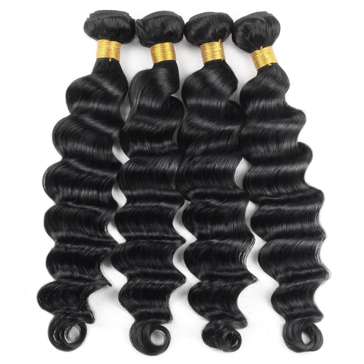 Brazilian Loose Deep Wave Bundles Remy Human Hair Weave 3 Bundles Loose Deep Quick Weave with 4x4 Lace Closure
