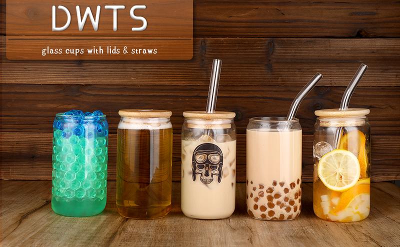 DWTS DANWEITESI 4-Pack 16oz Glass Cups with Bamboo Lids & Straws Borosilicate Tumblers for Coffee Beer Water Tea Drinkware Set Cute Wooden Ice Cube Jar Set DWTS DANWEITESI 4-Pack 16oz Glass Cups with Bamboo Lids & Straws Borosilicate Tumblers for Coffee Beer Water Tea Drinkware Set Cute Wooden Ice Cube Jar Set