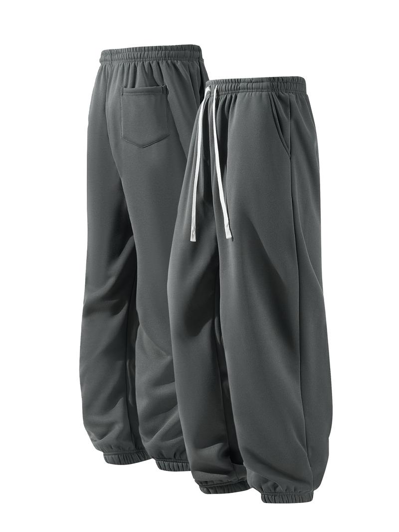 CCCMAI Men's Pocket Drawstring Winter Pants, Casual Regular Fit Plain Thermal Lined Trousers, Men's Bottoms for Winter Menswear