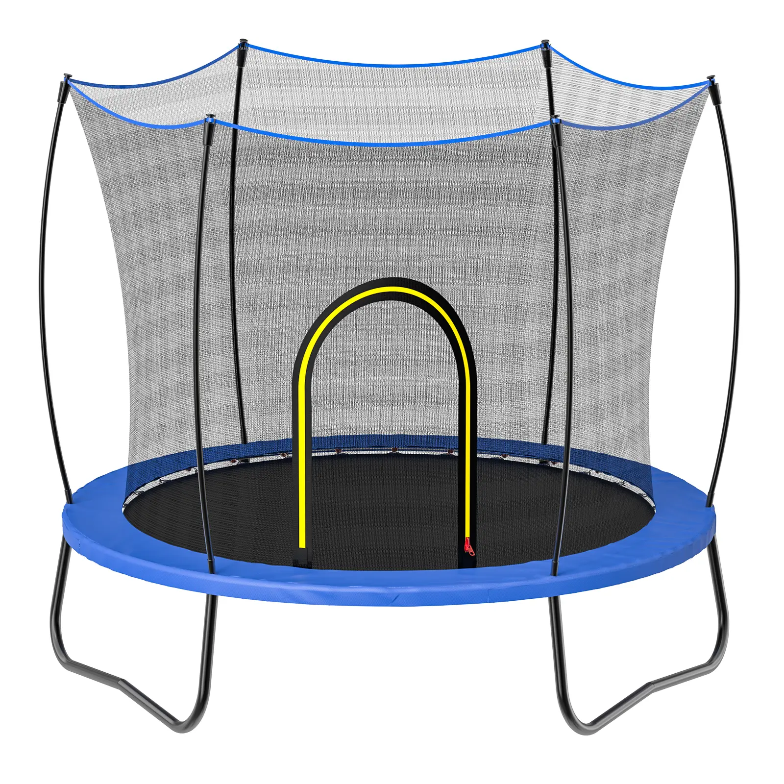 55 Inch Round Spring Trampoline for Kids, Blue Outdoor Trampoline with Galvanized Anti-Rust Frame, Full Surround UV-Proof Safety Enclosure Net, Stable U-Shape Legs Backyard Play Trampoline