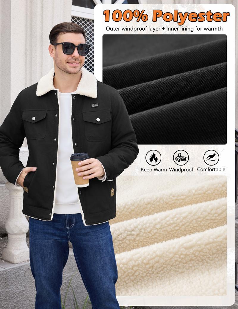 UMIPUBO Men's Heated Fleece Jacket with 5 Heat Zones, Sherpa Lining, Snap Closure, Warm Winter Outdoor Coat