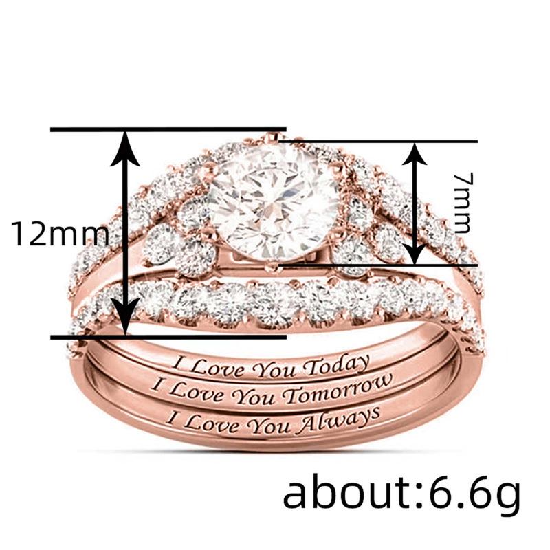 Zircon fashion three-piece ring I love you English letter ring for women and men suitable for engagement wedding party jewelry